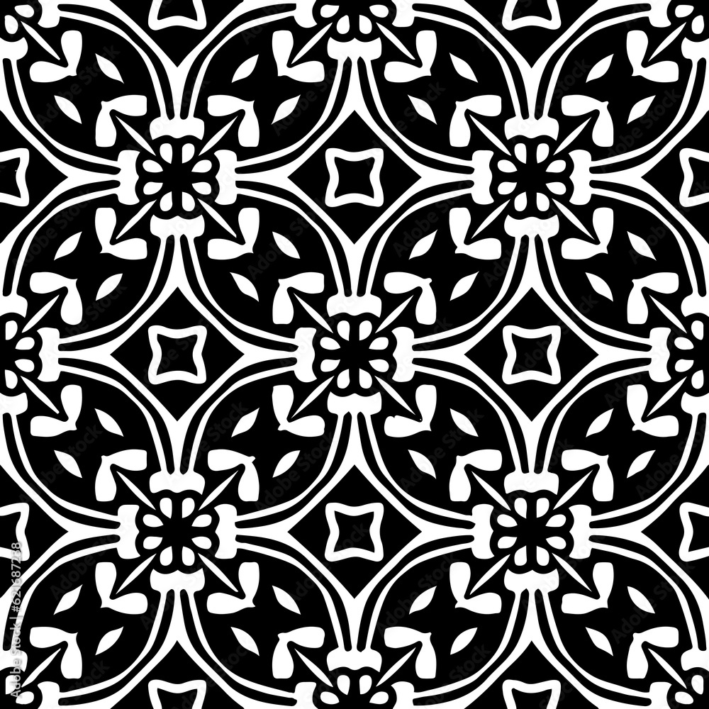 Fototapeta premium seamless black and white pattern geometric organic shapes and forms textile fabric or ceramic tiles background - PNG image with transparent background