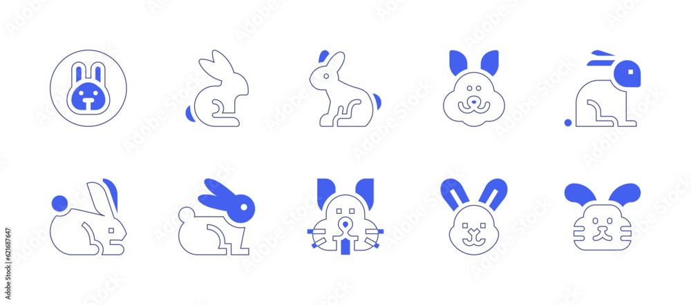 Rabbit icon set. Duotone style line stroke and bold. Vector illustration. Containing rabbit, cruelty free.