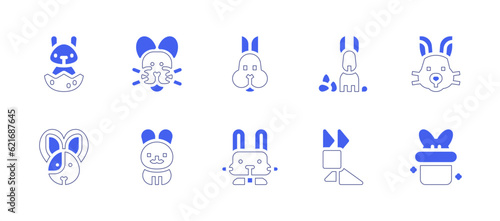 Rabbit icon set. Duotone style line stroke and bold. Vector illustration. Containing rabbit  easter bunny  cruelty free  bunny  magic hat.
