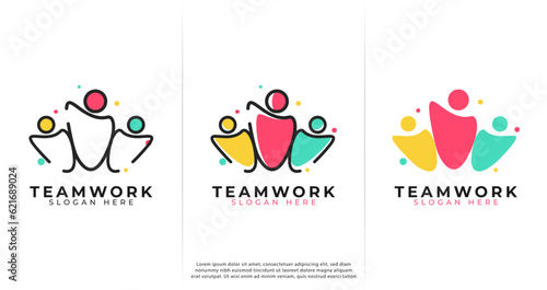Teamwork logo design. People logo with three style for community or group collections