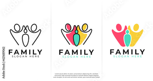 Family logo design. People symbol with three style for family care and community