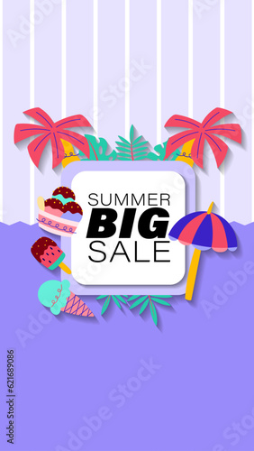 Summer sale social media story.  Vertical template post for reel promotion content. © Papilouz Studio