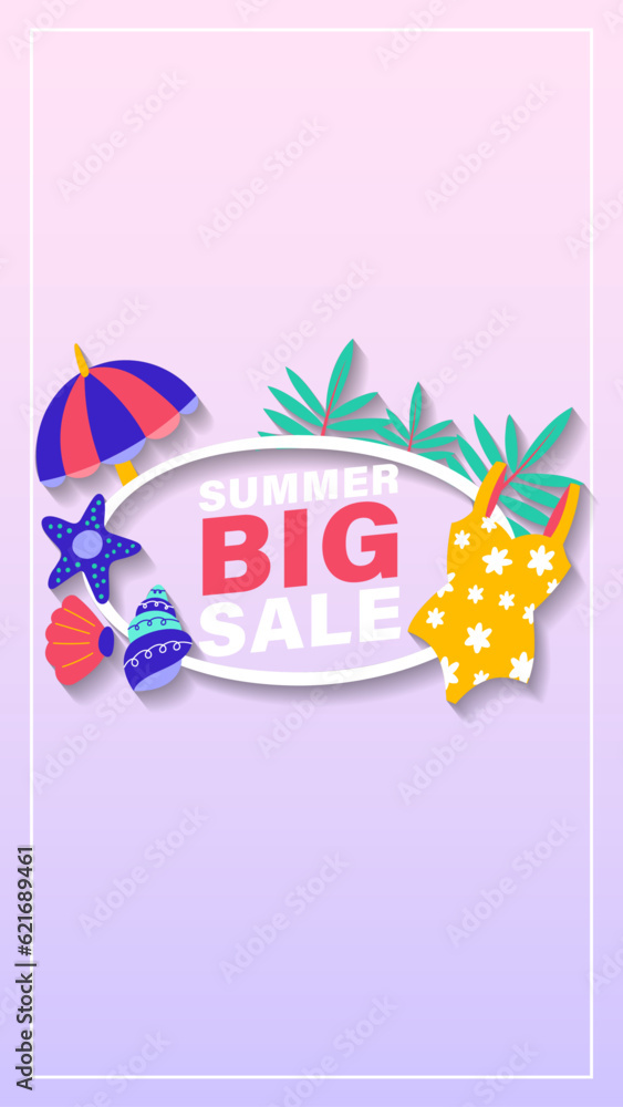 Summer sale social media story.  Vertical template post for reel promotion content.