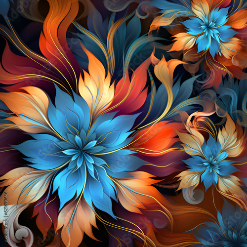 abstract background with flowers,ornament,orange,swirl,texture,Ai generated