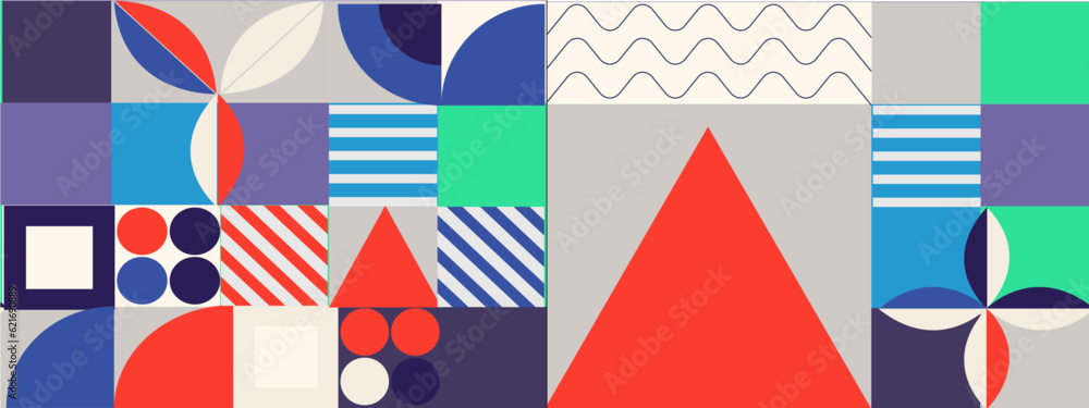 Obraz premium Abstract geometric background design in colorful retro style. Vector illustration.