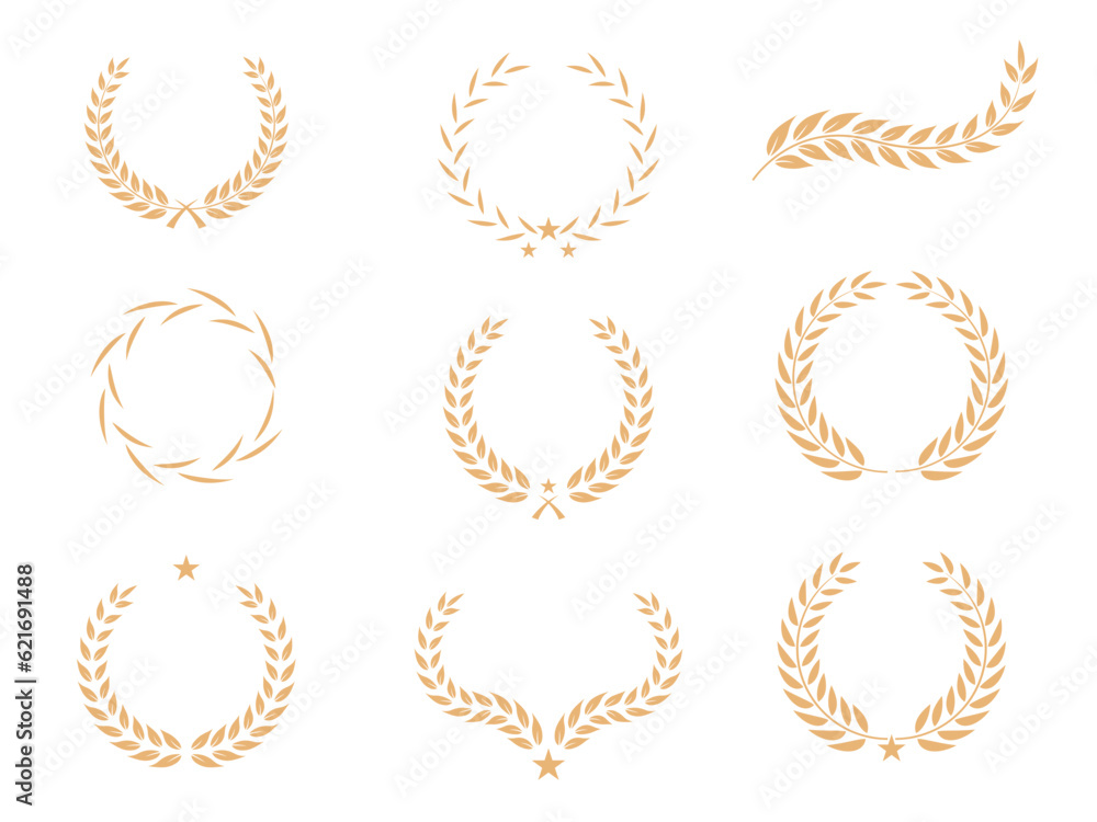 Winner award set vector illustration. Golden branch leaves emblem decoration design Winner award set vector illustration. Golden branch leaves emblem decoration design
