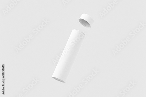 Obraz na plátně Open Cylinder Paper box mockup,  paper tube with lid open floating vertically on