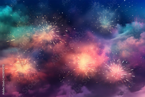 New Year s Party Fireworks  Vibrant Horizontal Background for a Dazzling Celebration. Generative AI