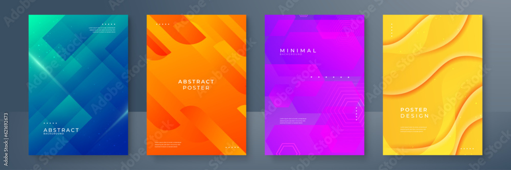 Set of minimal covers design. Colorful gradient vector background. Modern template design for cover or web