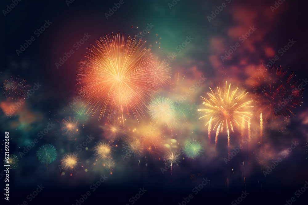 New Year's Party Fireworks, Horizontal background for New Year's Festivities,. Generative AI New Year's Party Fireworks, Horizontal background for New Year's Festivities,. Generative AI