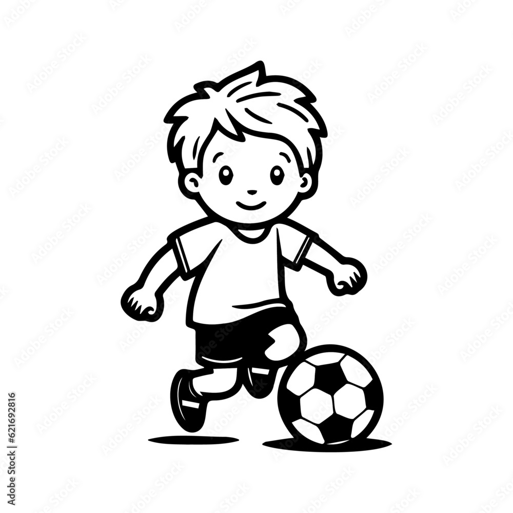 Child playing football, vector art, isolated on white background, vector illustration. Child playing football, vector art, isolated on white background, vector illustration.