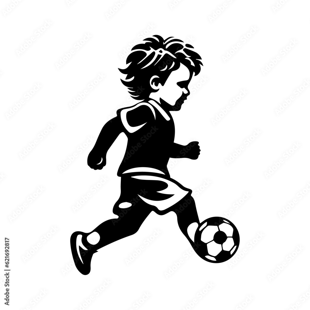 Child playing football, vector art, isolated on white background, vector illustration. Child playing football, vector art, isolated on white background, vector illustration.
