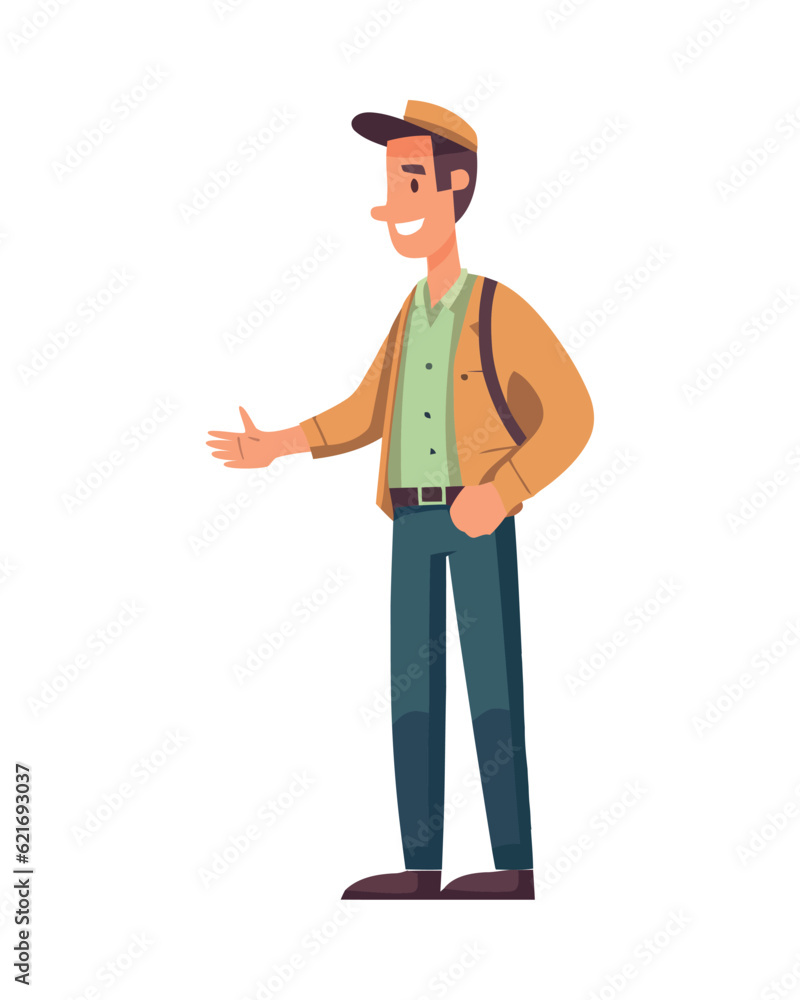 Smiling man walking outdoors character Smiling man walking outdoors character