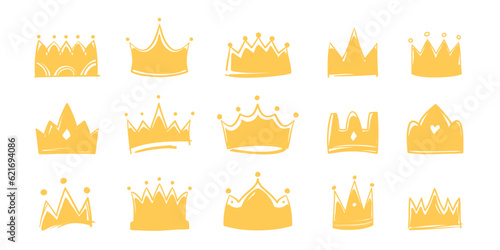 Wallpaper Mural Set of yellow hand drawn doodle crowns, vector eps10 illustration Torontodigital.ca