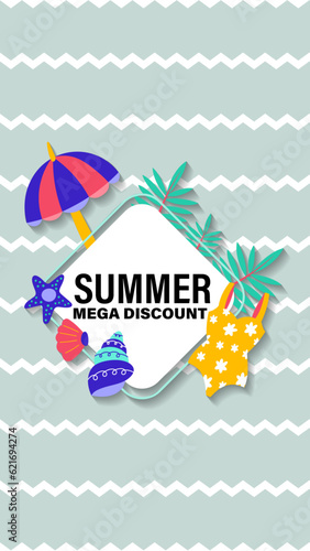 Summer sale social media story. Vertical template post for reel promotion content.