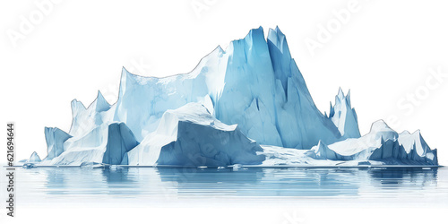 Iceberg pieces, blue blocks of ice, glaciers, frozen water and snow isolated on transparent background