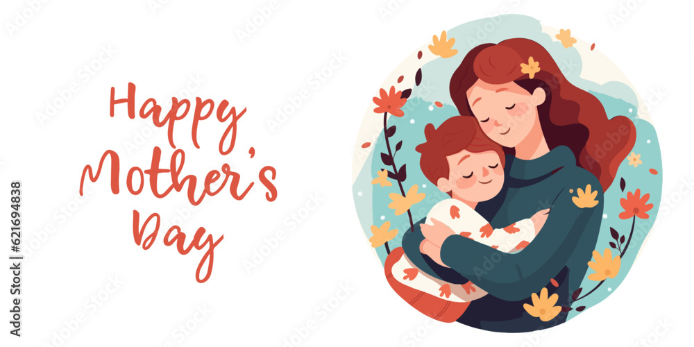 Fototapeta premium Mother and son. Happy Mother's day greeting card.