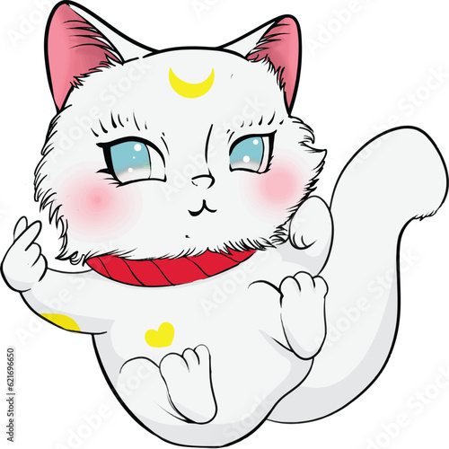 white cute lucky cat illustration