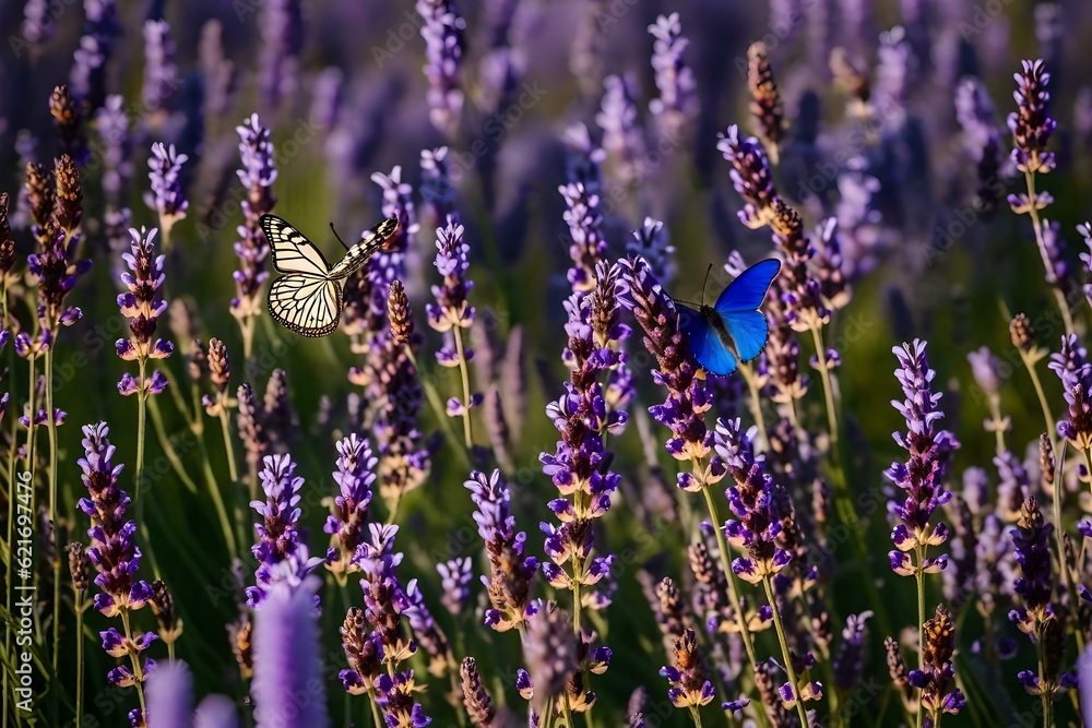Naklejka premium butterfly on lavender flowers AI GENERATED