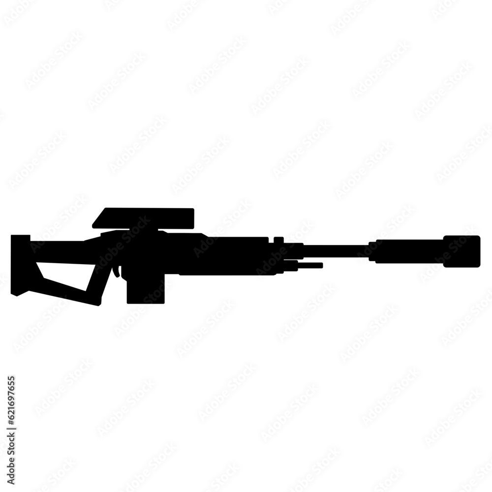 Sniper rifle icon vector illustration. Bazooka silhouette for icon, symbol or sign. Sniper symbol for design about gun, weapon, armament, military, war, battlefield and army