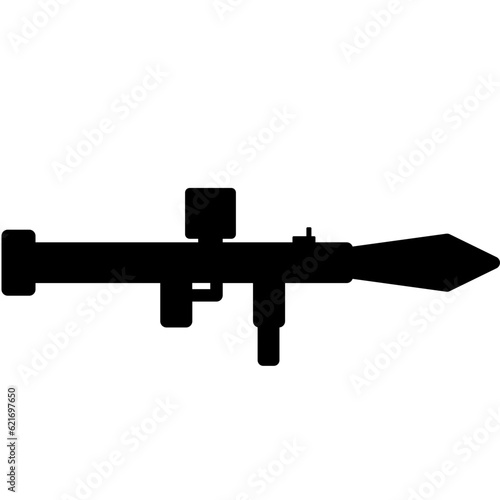 Rocket launcher icon vector illustration. Bazooka silhouette for icon, symbol or sign. Rocket propelled grenade gun symbol for design about gun, weapon, armament, military, war, battlefield and army