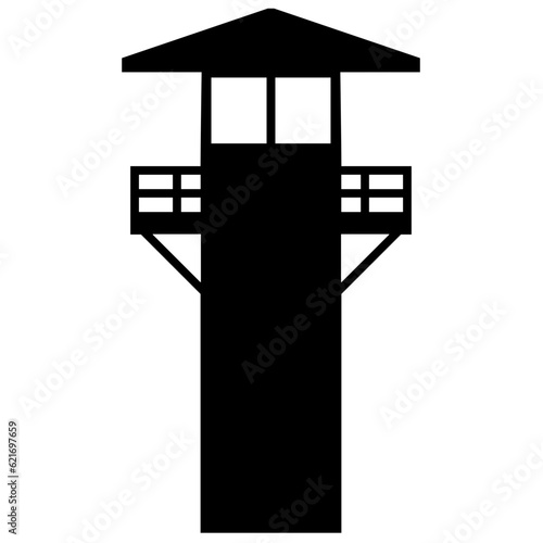 Watchtower icon vector illustration. Guard tower silhouette for icon, symbol or sign. Guard post symbol for design about security, military, safety, jail, prison and patrol