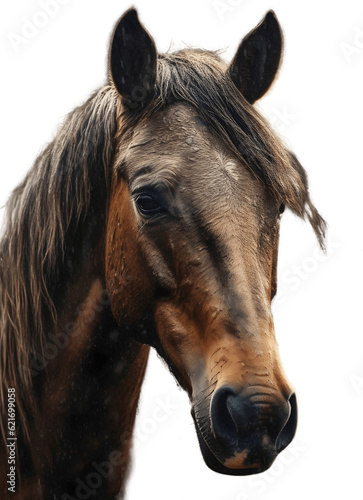 Portrait of a horse with a pony isolated on transparent background