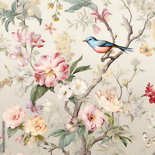 background with birds and flowers,tree,bird,branch,art,plant,beauty,Ai generated © Quranmeri