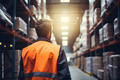 Back view of a worker at warehouse, Generative AI