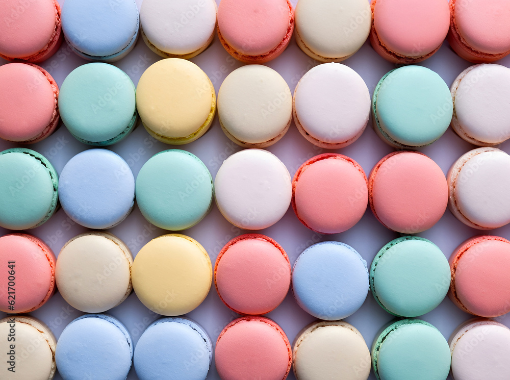 Background of colorful macarons cookies. Top view. Background of colorful macarons cookies. Top view.