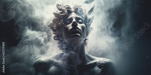 Cupid bust sculpture, Ancient Greek god of Love. Generative AI