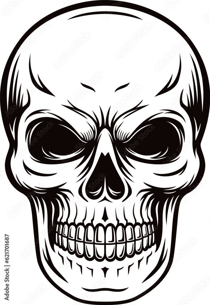 skull head black and white illustration