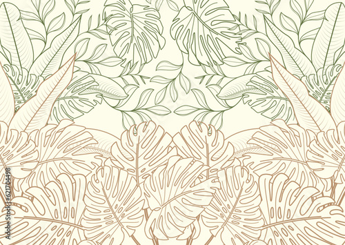 natural leaf background vector thin line natural soft colors © Sigit