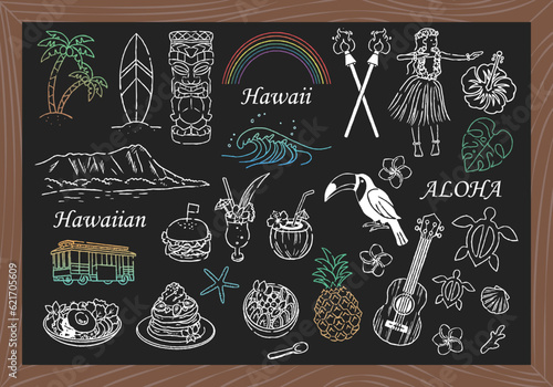 チョークアート風　ハワイ手描きイラスト