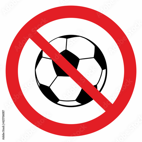 ban on playing with the ball, football, soccer, quiet zone, calm zone, disturbing the peace with noise, red circle frame, no sign, vector illustration