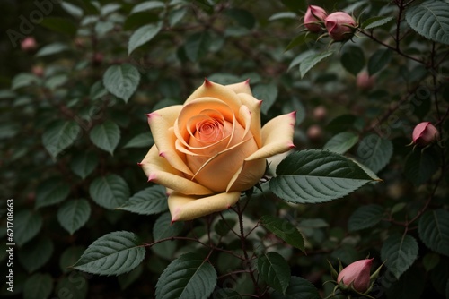 Close-up of a fresh bud on a rose bush