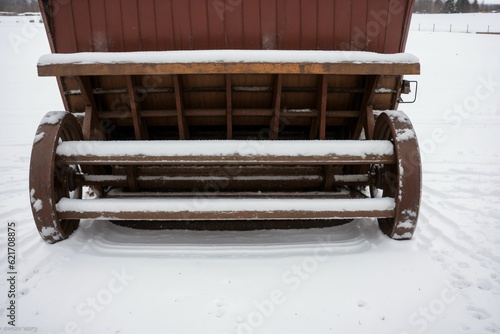 Detail of a snow-covered old farm equipment