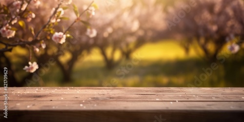 empty wooden blurred sakura background