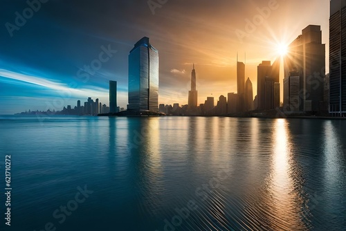 city skyline at sunset  Generator by using AI Technology  © zahra