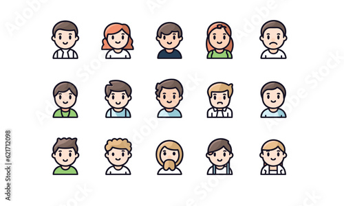 People-related line icons with editable strokes