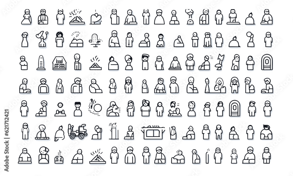 People-related line icons with editable strokes