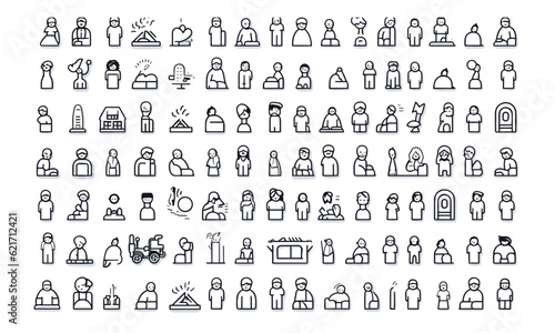 People-related line icons with editable strokes