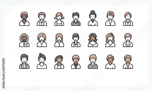 People-related line icons with editable strokes