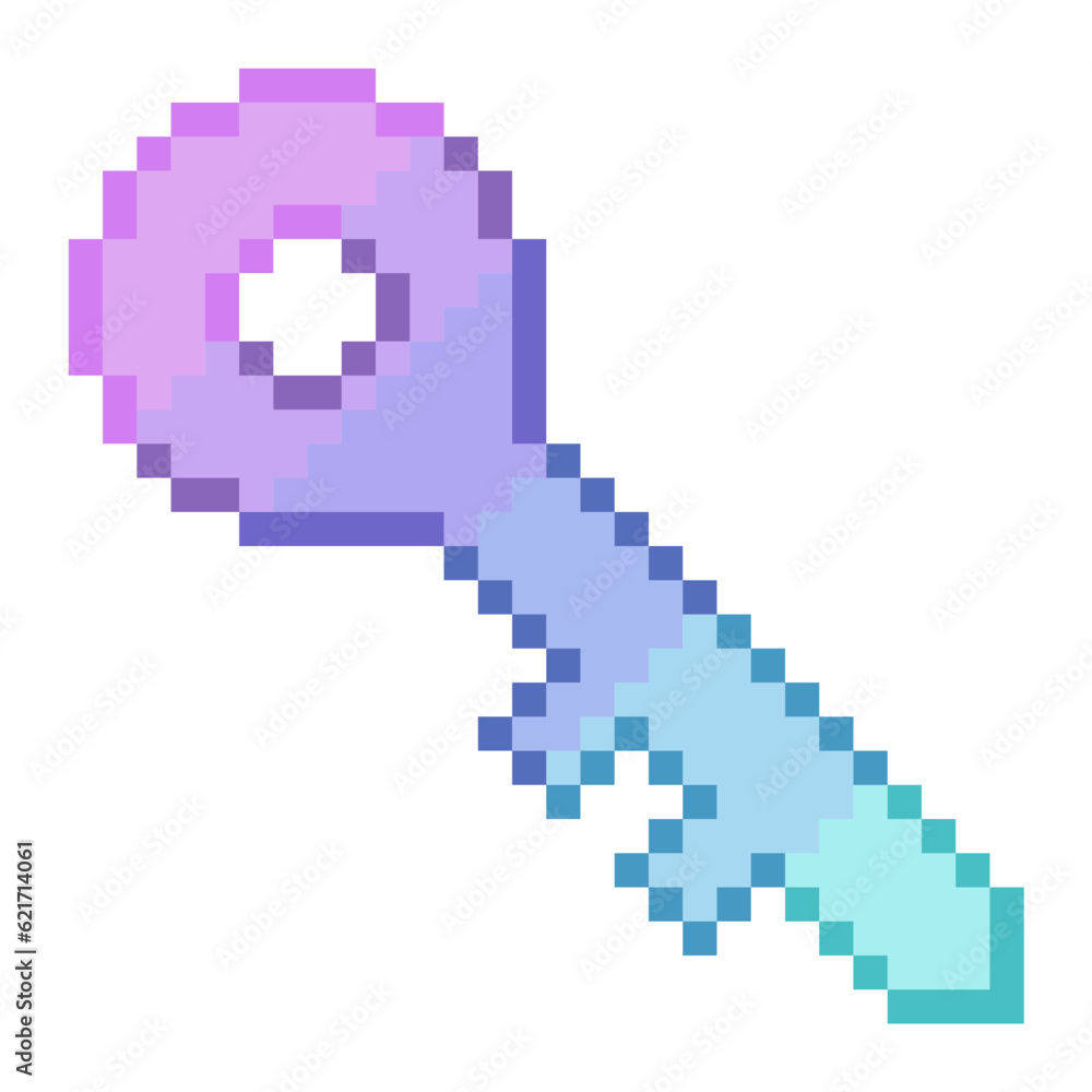 Holographic Shing Magic Key Icon, Isolated, Pixel Art Style Holographic Shing Magic Key Icon, Isolated, Pixel Art Style