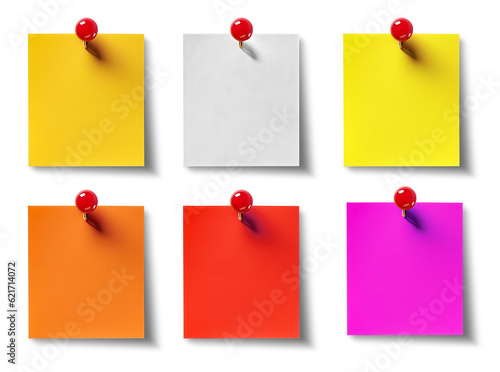 Shaded red pin sticky post-it note paper with shadow . Many assorted different colours isolated on transparent background cutout. PNG file. 3D rendering	
