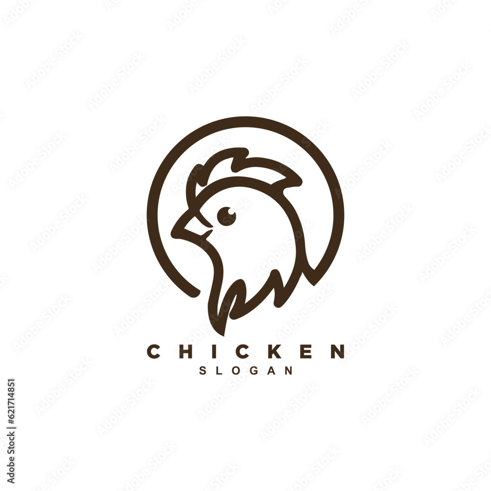 Circle linear chicken rooster logo design badge Circle linear chicken rooster logo design badge