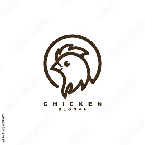 Circle linear chicken rooster logo design badge