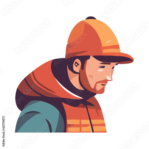 One man in sport cap and hood