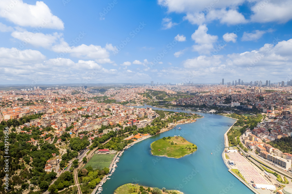 Aerial drone panoramic view of Istanbul, Turkey