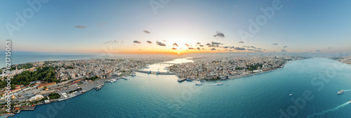 Photography Aerial drone panoramic view of Istanbul at sunset, Turkey